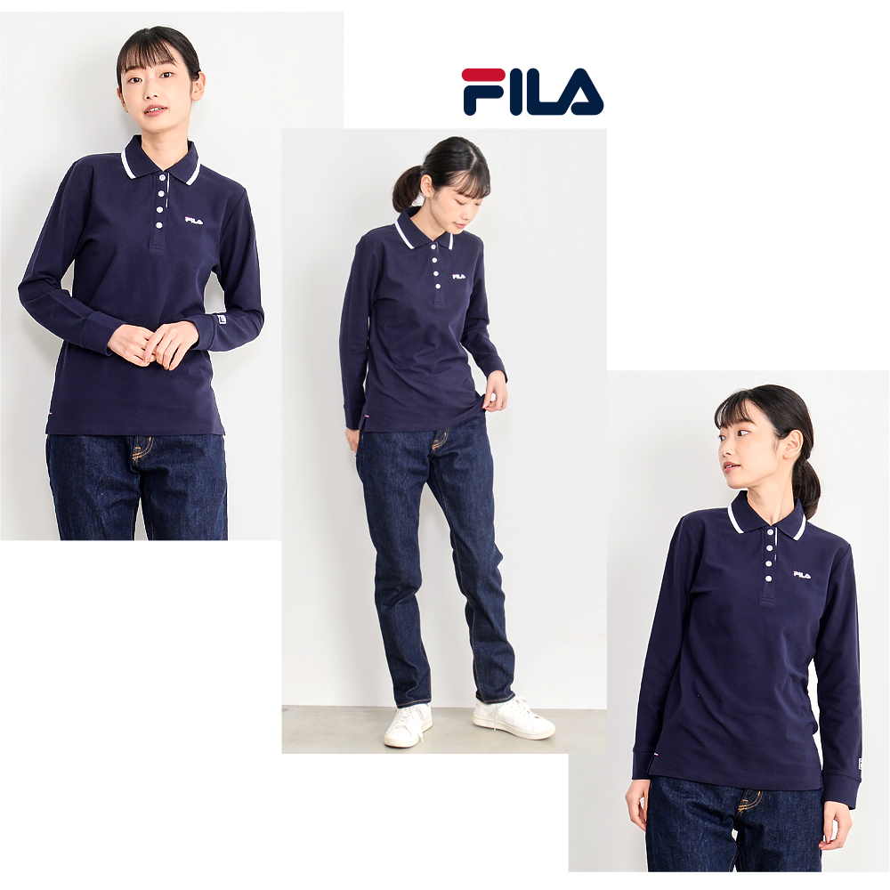 送料無料 FILA フィラ ポロシャツ レディース 長袖 おしゃれ 可愛い 人気 スポーツ ブランド カットソー ロング ゴルフウェア 女性 トップス シンプル 刺繍 ロゴ 黒 白 紺 大人 学生 カジュアル 春 秋 レディースファッション FILA 2018 鹿の子