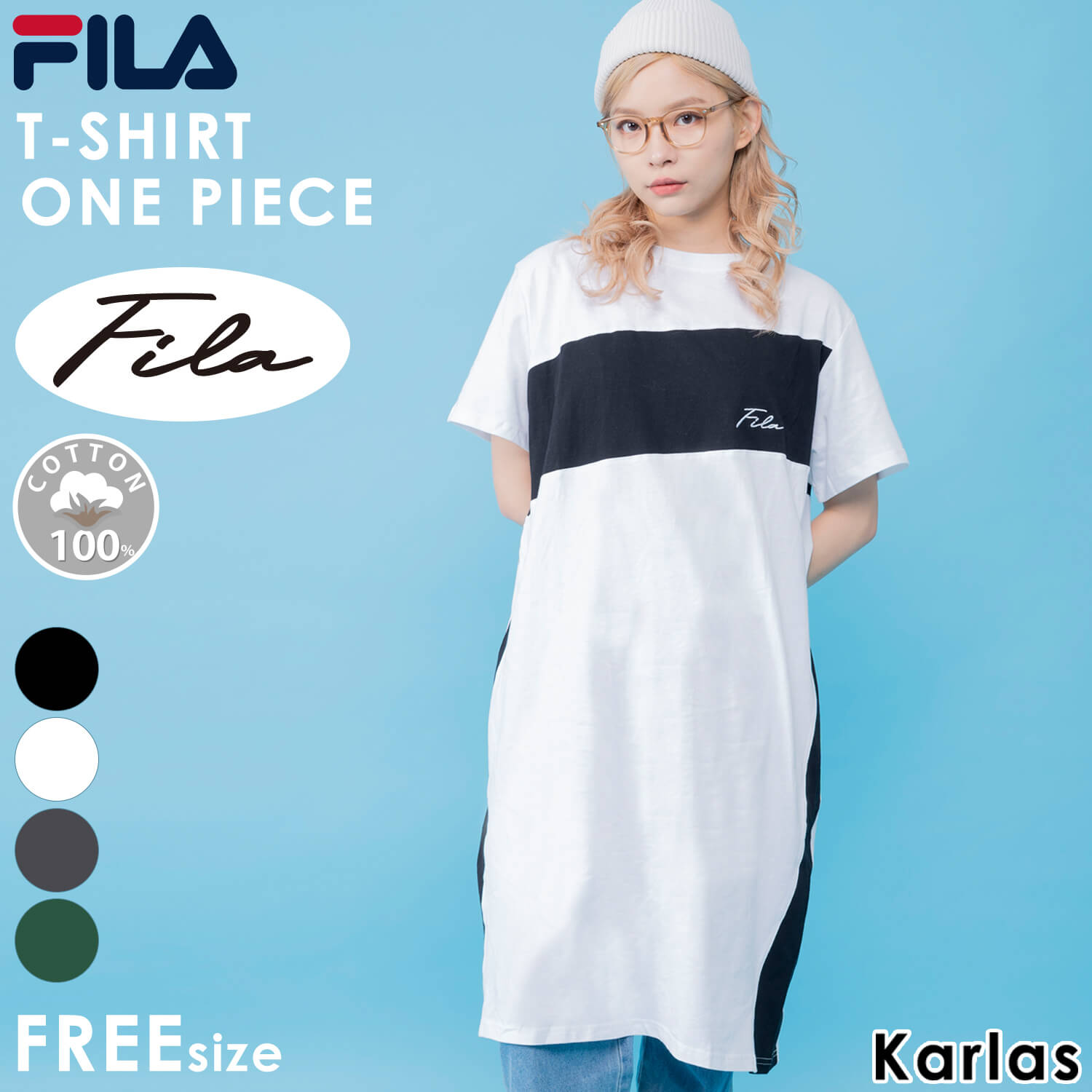 FILA フィラ ワンピース レディース 半袖 五分袖 コットン