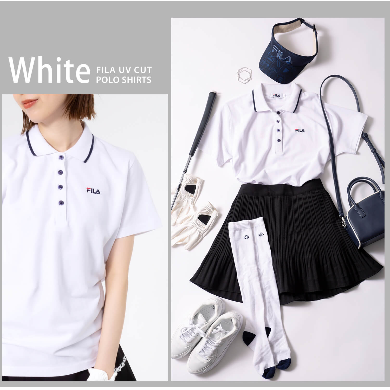 フィラ　ショートポロシャツ　オフホワイトワンポイントロゴデザイン　ゴルフウエア☆