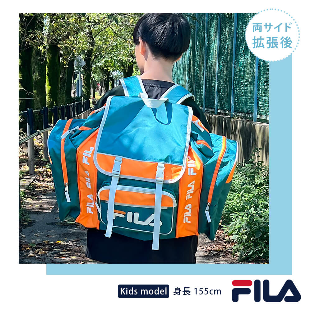  FILA フィラ サブリュック 子供 リュック キッズ 大容量 ジュニア  バッグ 小学生 小学校 男の子 女の子 バックパック メンズ リュックサック レディース 50L おしゃれ 林間学校 旅行 トラベルバッグ 黒 人気 リフレクター 反射 背中 汗 メッシュ 生地 パスケース カードケース
