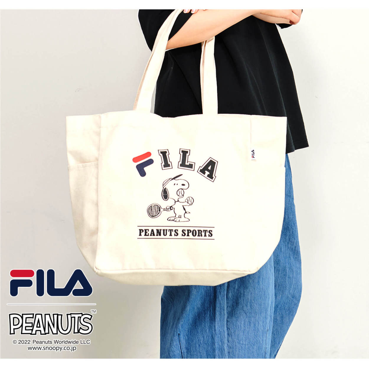 フィラ FILA スヌーピー SNOOPY トートバッグ ショルダーバッグ 大容量 27L レディース 女子 キャンバス 綿 おしゃれ  karlas｜outfit-style｜02