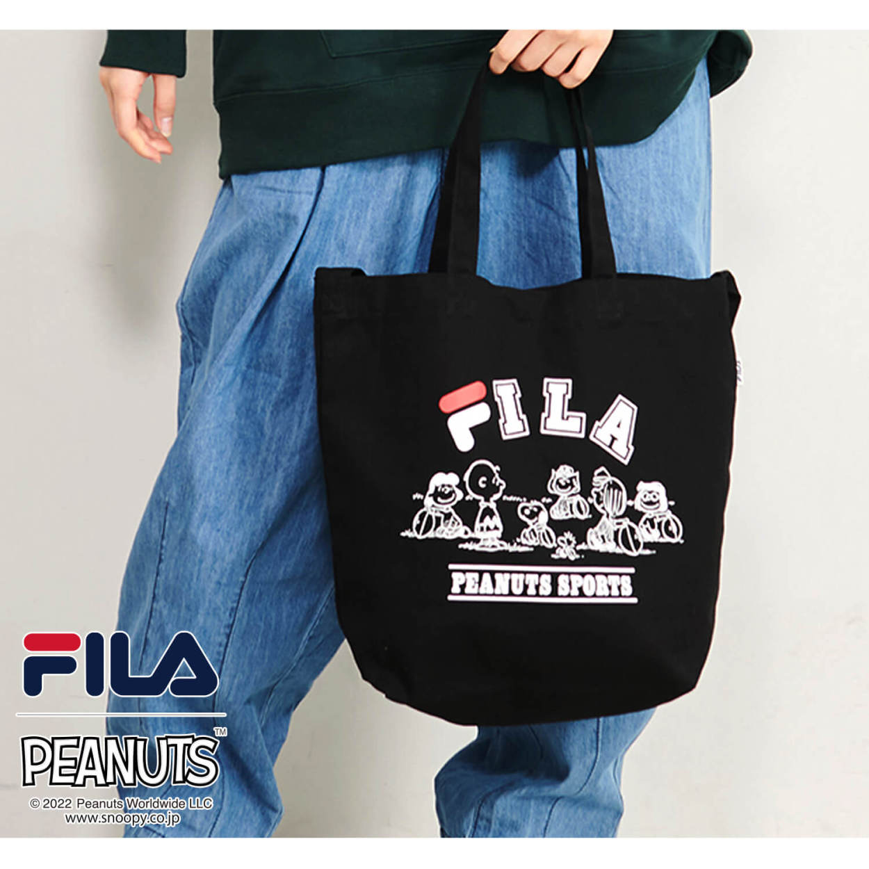 フィラ FILA スヌーピー SNOOPY コラボ トートバッグ  2way ショルダーバッグ 大容量 20L 綿100% キャンバス  karlas｜outfit-style｜03