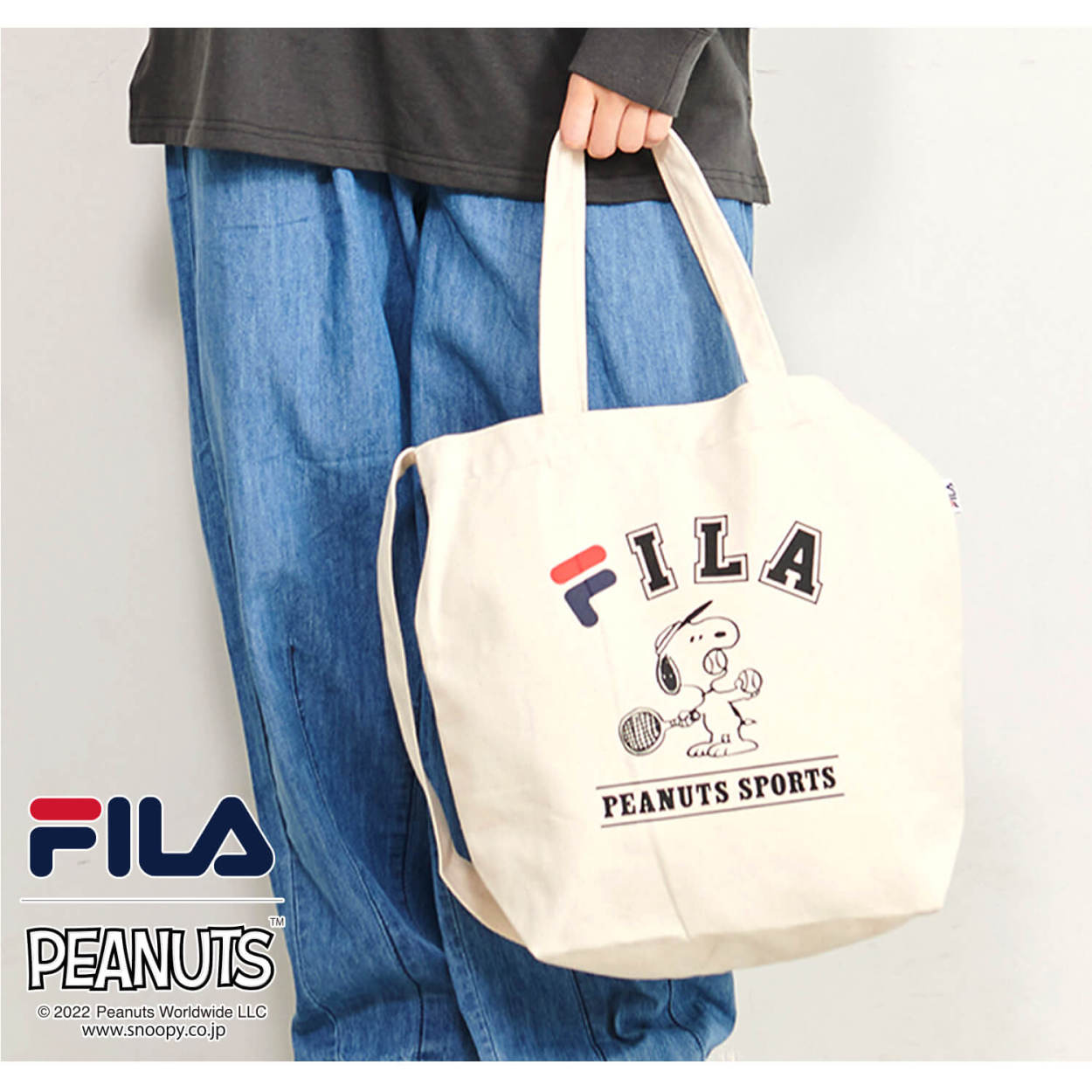 フィラ FILA スヌーピー SNOOPY コラボ トートバッグ  2way ショルダーバッグ 大容量 20L 綿100% キャンバス  karlas｜outfit-style｜02