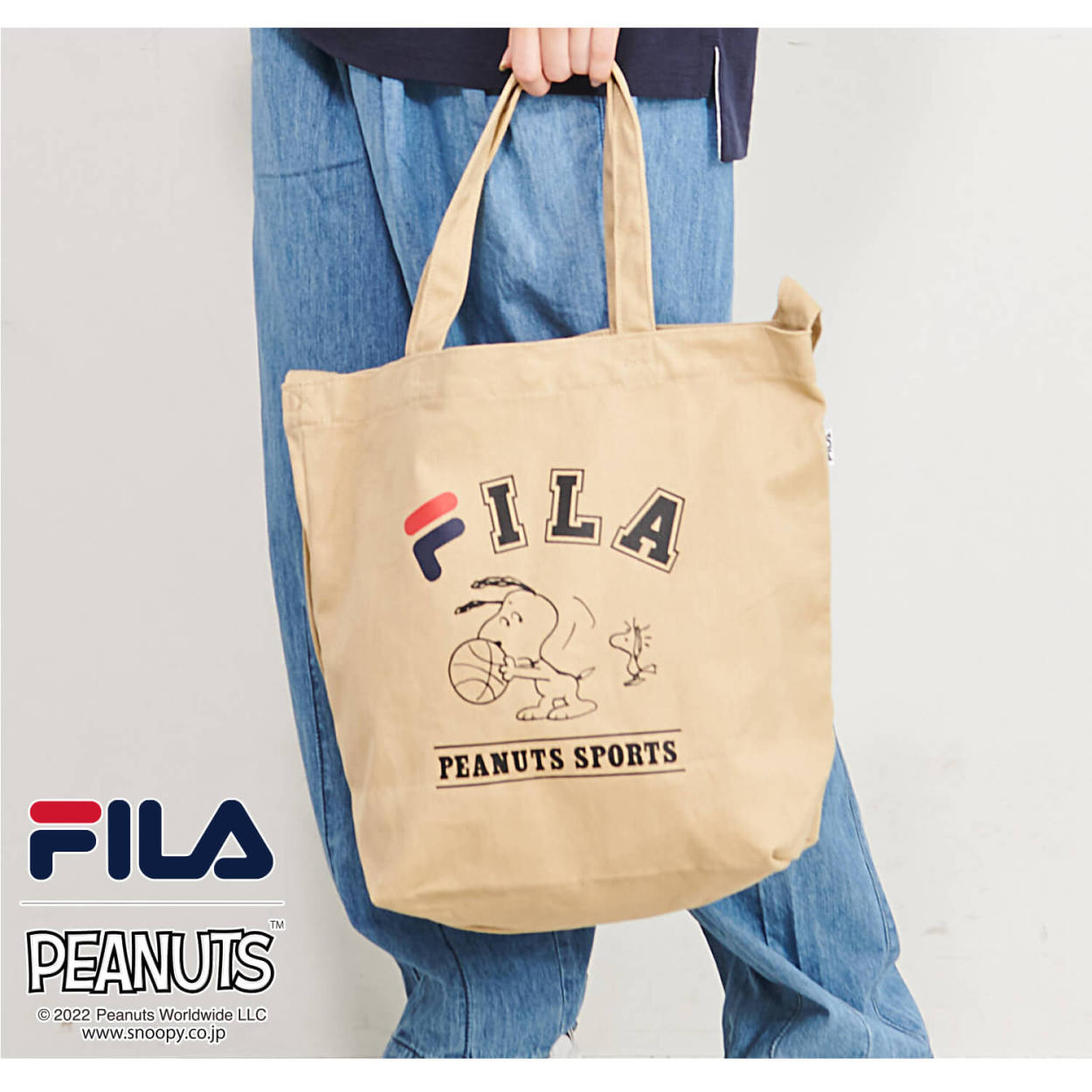 フィラ FILA スヌーピー SNOOPY コラボ トートバッグ  2way ショルダーバッグ 大容量 20L 綿100% キャンバス  karlas｜outfit-style｜04