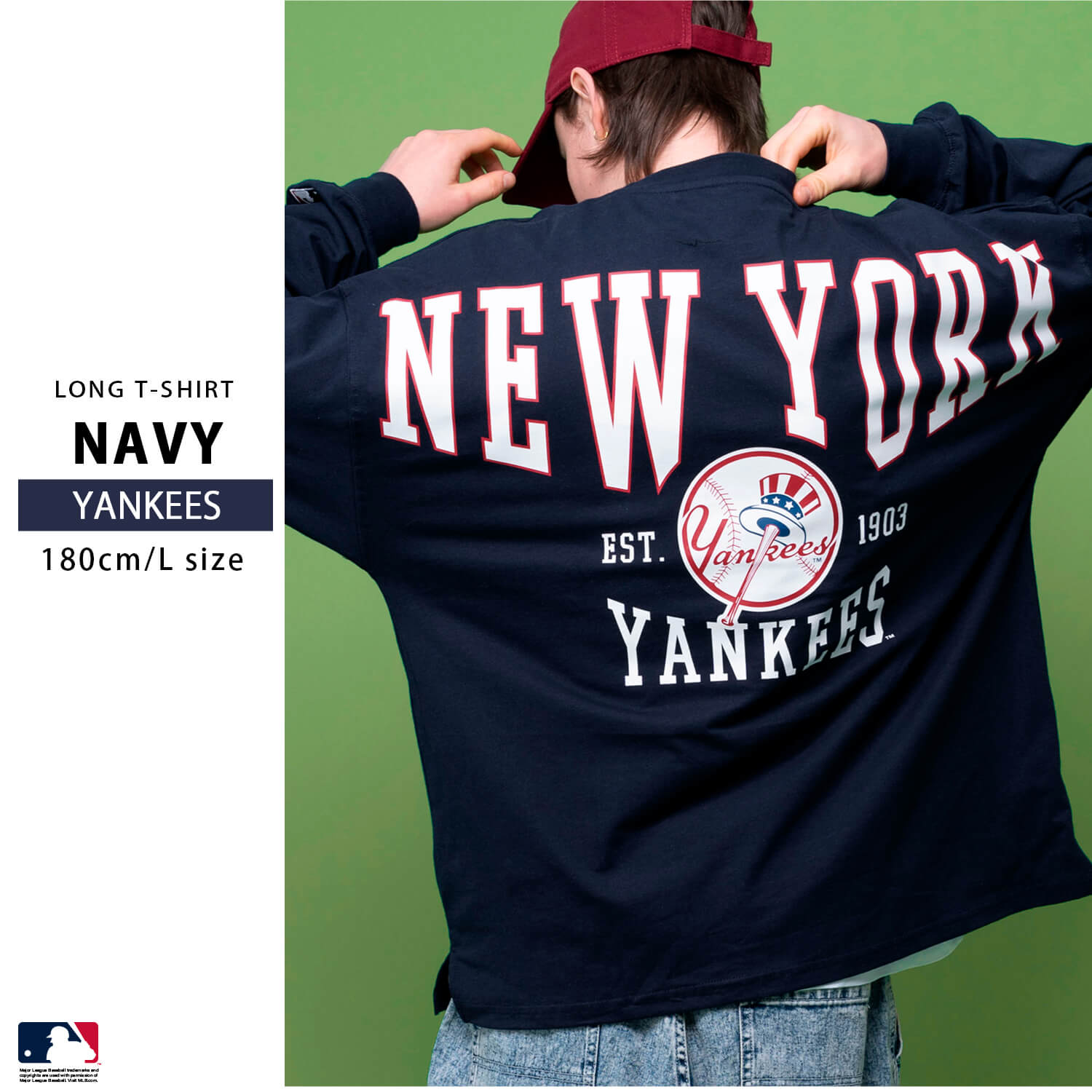MLB Tシャツ メンズ 長袖 ロンT 綿100% バックプリント