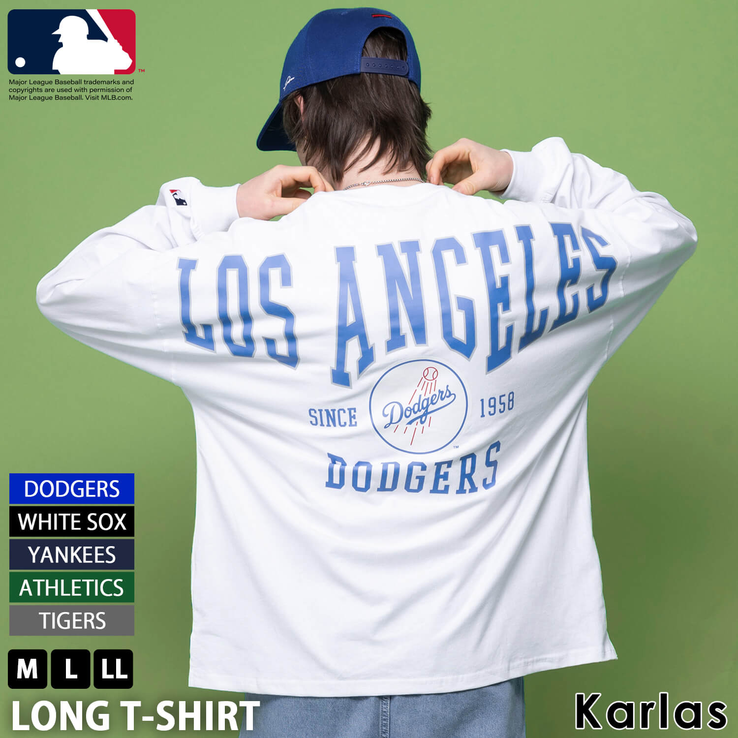 MLB Tシャツ メンズ 長袖 ロンT 綿100% バックプリントドジャース ヤンキース ホワイトソックス アスレチックス タイガース 野球 スポーツ  karlas