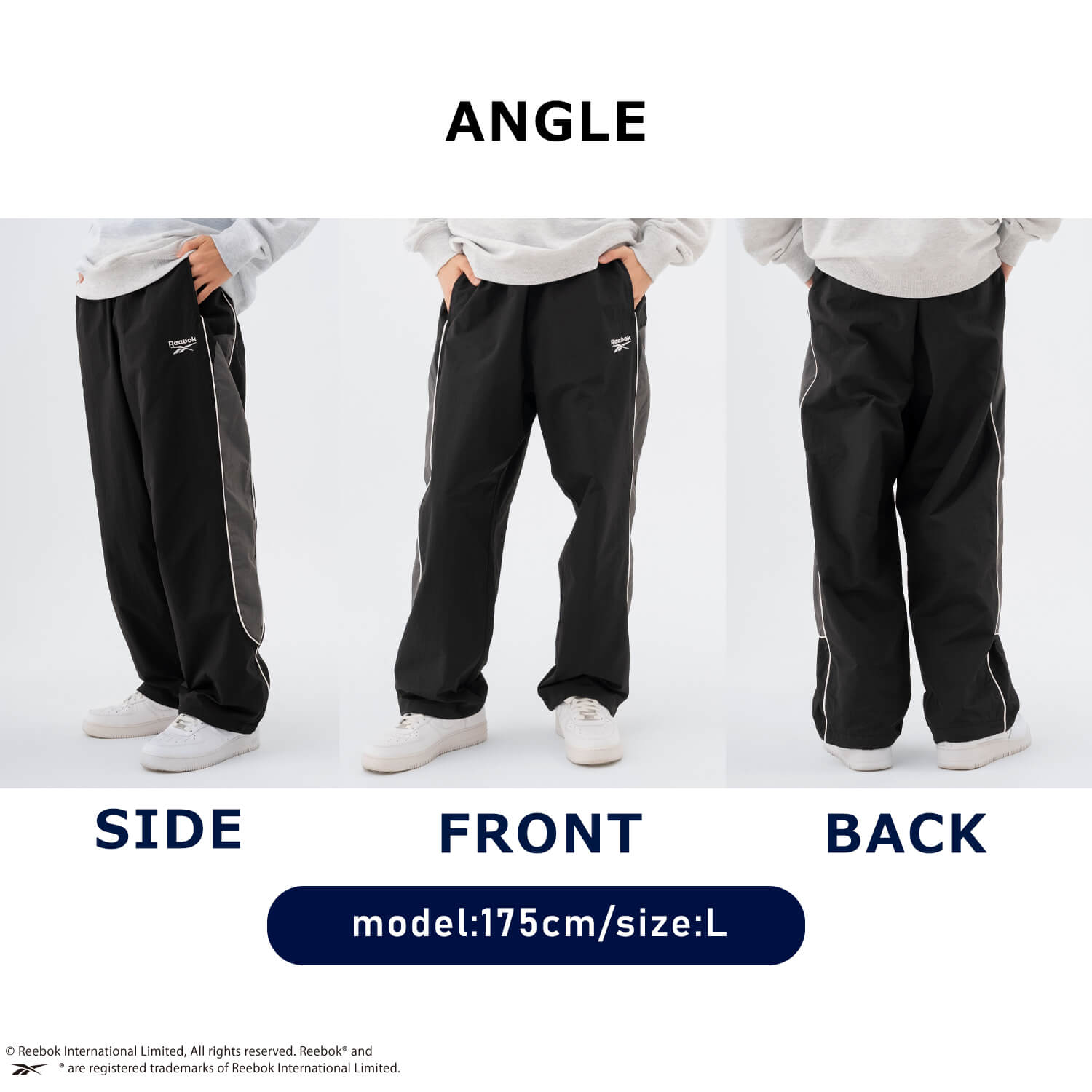 Reebok（リーボック） メンズ レディース ナイロンパンツ パイピング