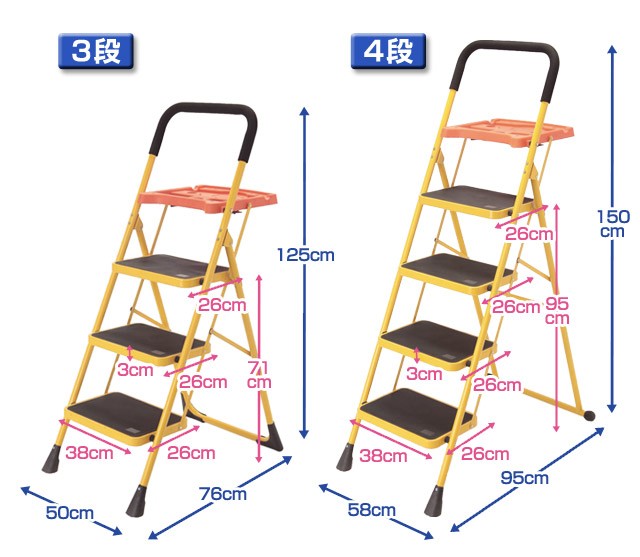 脚立 4段 折りたたみ 踏み台 梯子 ステップ 幅広 トレー ワークトレイ