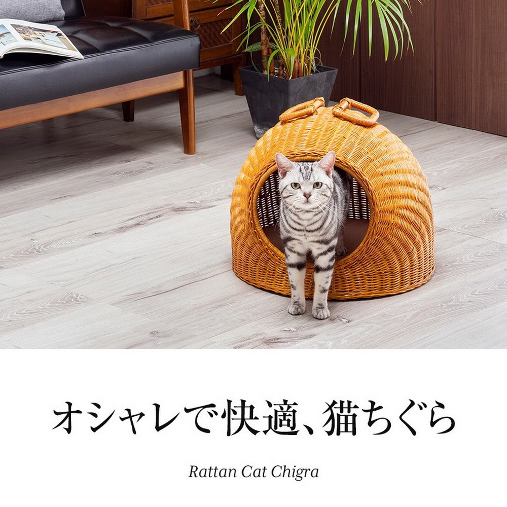 ちぐら キャットハウス 猫 ベッド ドーム型 ペットハウス ラタン 籐製