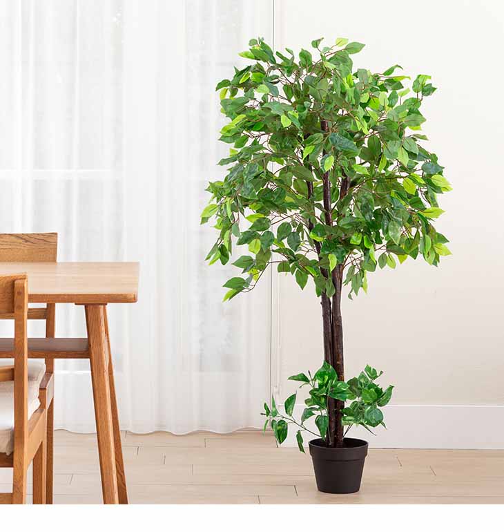 人工観葉植物 2本セット フェイクグリーン 140cm ベンジャミン 光触媒