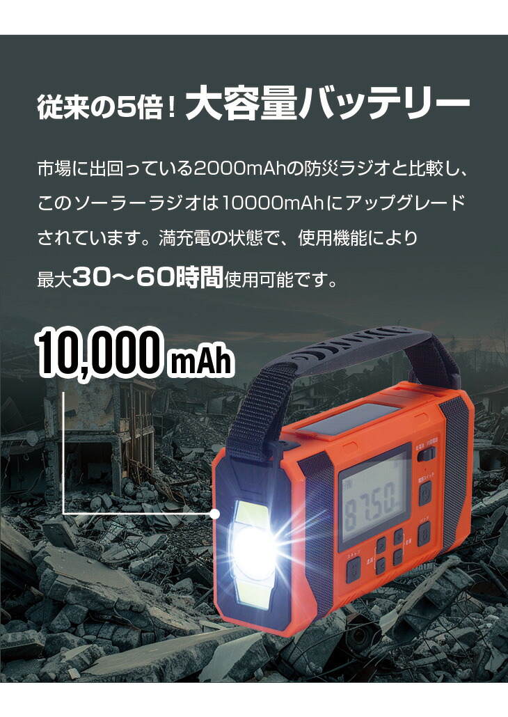 多機能 防災ラジオ ライト 4WAY 大容量10000mAh ソーラー USB 手回し