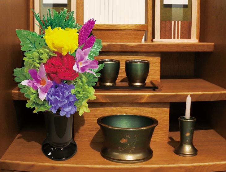 日本製 NEW色華やかプリザーブド仏花2個組 花器付き 仏花 プリザーブド