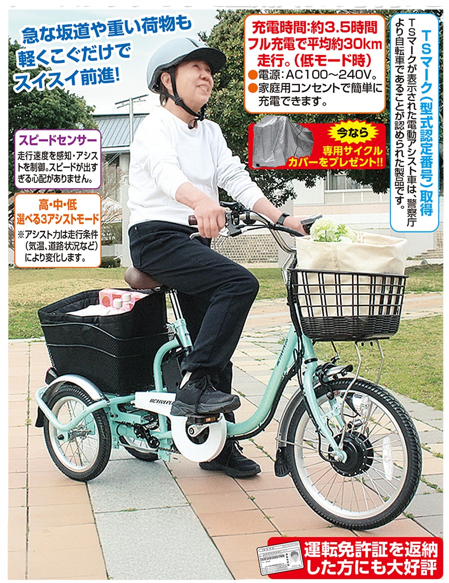 ノーパンク ロータイプ電動アシスト三輪自転車 : マックスレックス