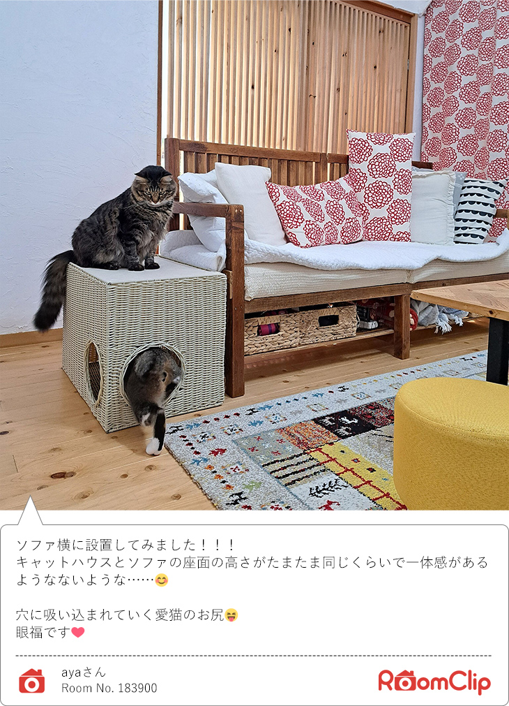 ソファサイドキャットハウス 猫ベッド 洗える ラタン風 涼しい