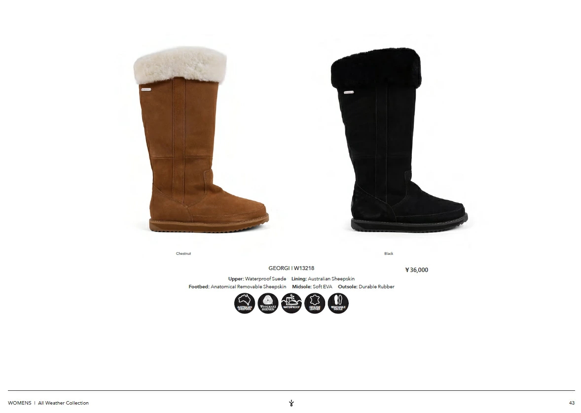 未使用新品】EMU エミュー ロングブーツ レザー スエード 中ボア 黒