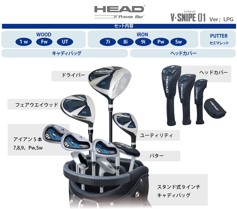 HEAD by Powerbilt メンズクラブセット 右用 クラブ9本 スタンド式