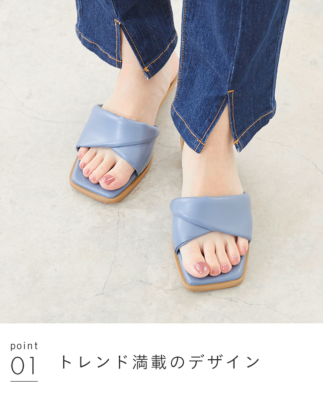 ミュール レディース サンダル ヒール 歩きやすい 夏 パデッドサンダル クリアヒール スクエアトゥ 送料無料 21 9:59マデ 1,999円  Pre シューズ