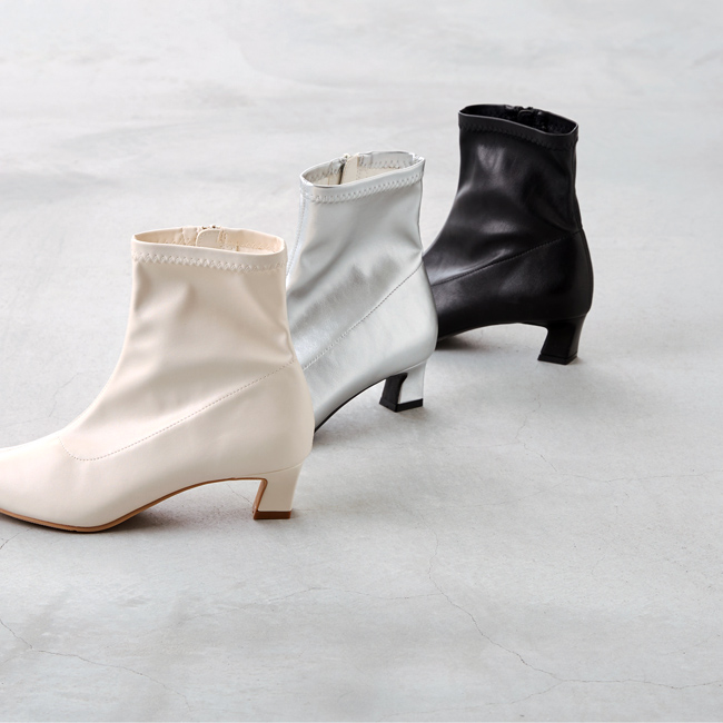 welleg ショートブーツ レディース ミドルヒール ストレッチ