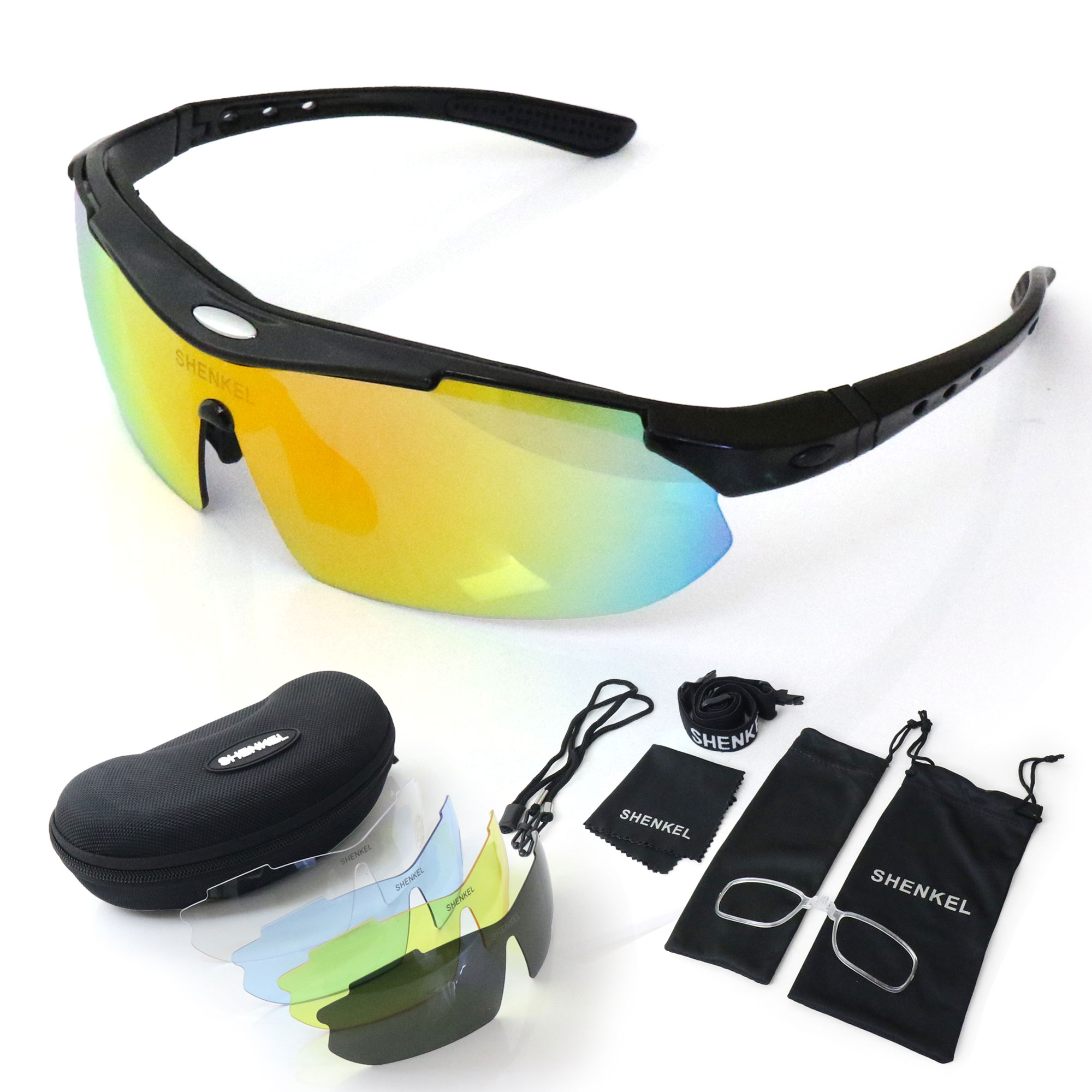 UV400 軽量 SHENKEL スポーツ サングラス 交換レンズ付き（偏光レンズ