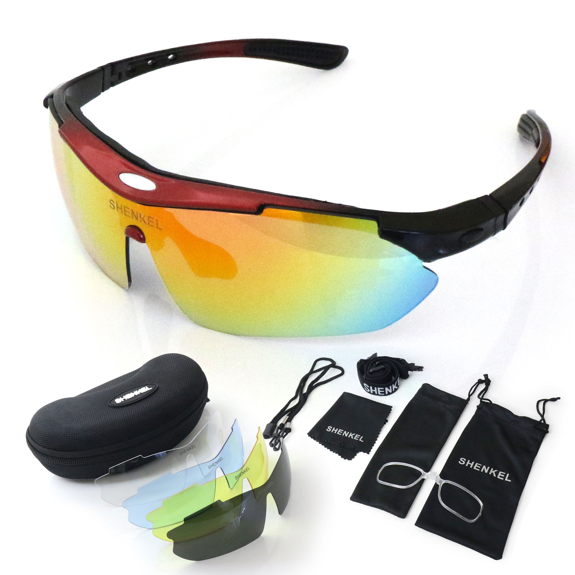 UV400 軽量 SHENKEL スポーツ サングラス 交換レンズ付き（偏光レンズ