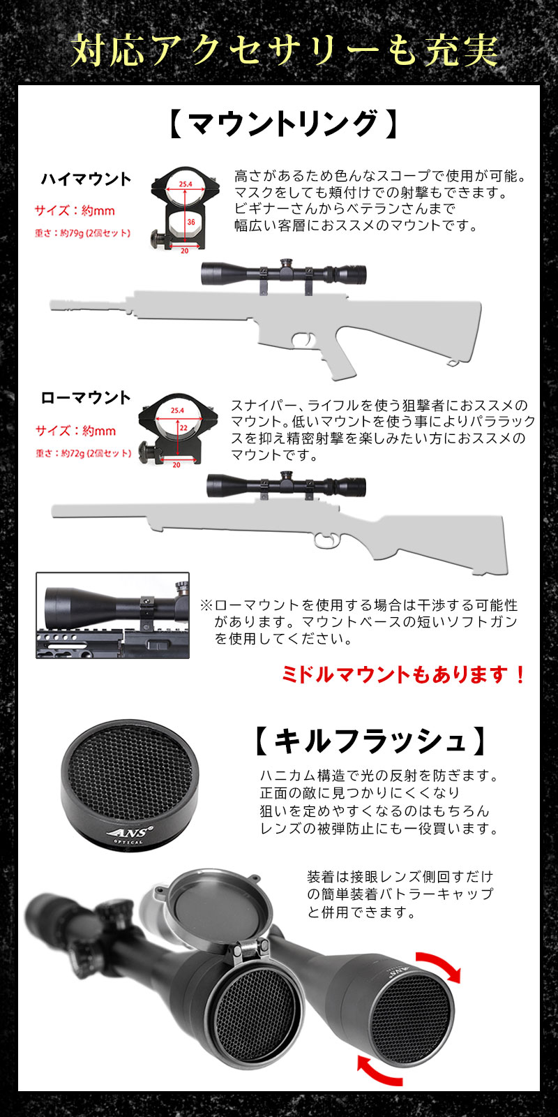 ANS Optical 3-9倍 可変ズーム 3-9x40 ライフルスコープ