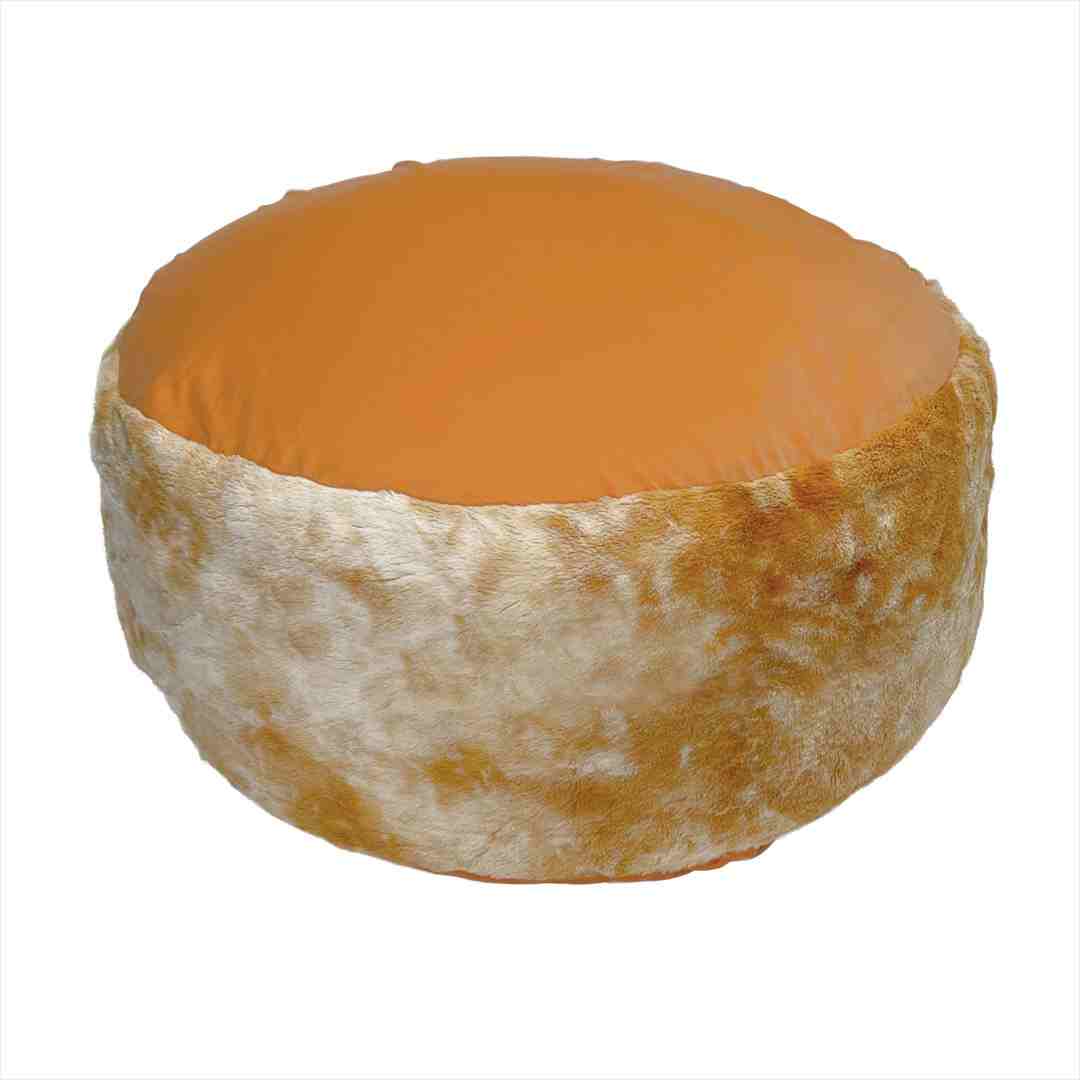 ベージュ ファー素材 円形ビーズクッション