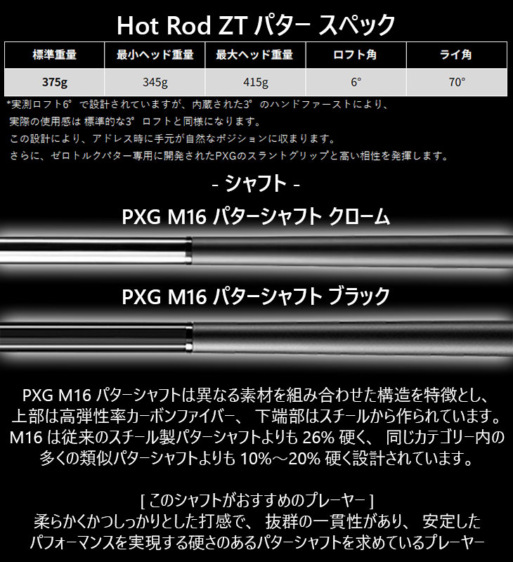 PXG PXG HOT ROD ZT パター M16パターシャフト マレット型 ゼロトルク