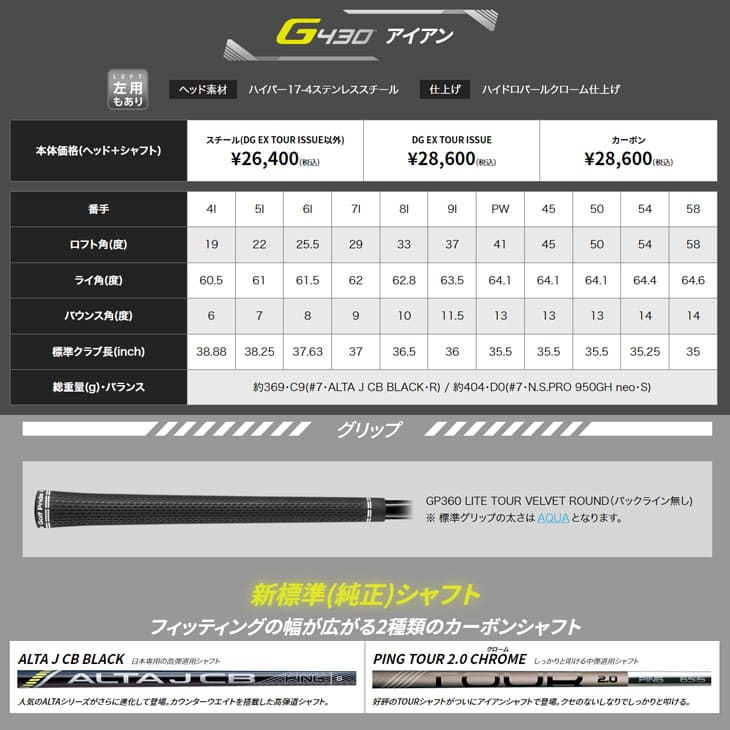 期間限定選べる特典あり】PING/在庫品即納/G430 アイアン/6-9P_45度/6