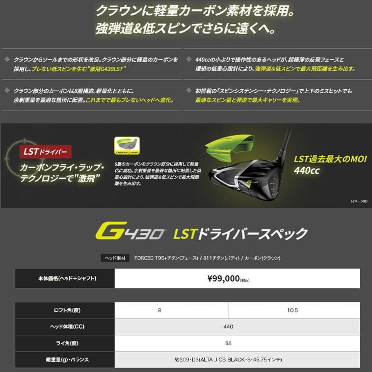 OVD購入特典付】PING ピン G430 ドライバー LST 1W DERA MAX GOLF