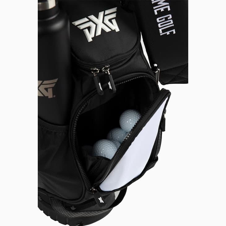 【検品済】PXG SUNDAY STAND BAG サンデースタンドバッグ B-UGB14-FM スタンドキャディバッグ ブラックホワイト 口枠2分割  ネームプレート無し