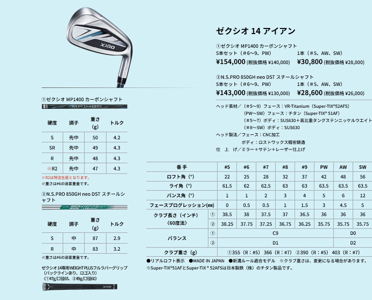 XXIO XXIO14 クラブ12本セット(1W+3W+5W+4H+5H+6I〜SW) 2025年モデル