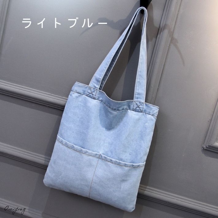 デニムブルー トートバッグ デニムx帆布 ファスナー付き2WAYトートバッグ【濃藍xコバルト
