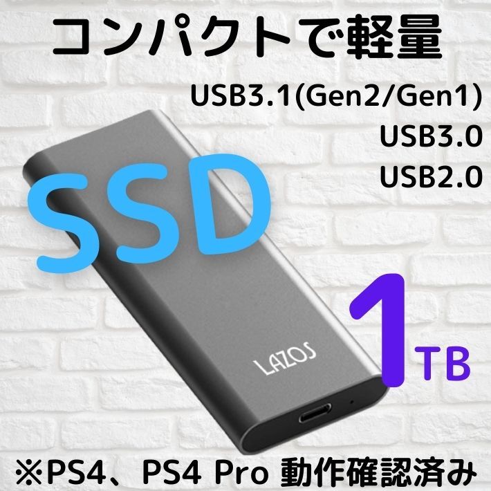 Lazos ポータブル SSD 1TB L-S1T-G2 超高速 Type-C対応 ps4対応 Lazos ポータブル SSD 1TB L-S1T-G2 超高速 Type-C対応 ps4対応