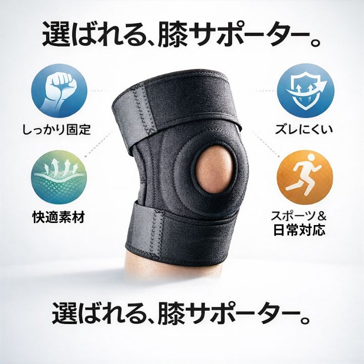 膝サポーター 膝固定 通気性 伸縮 ズレにくい サイズ調整 洗える