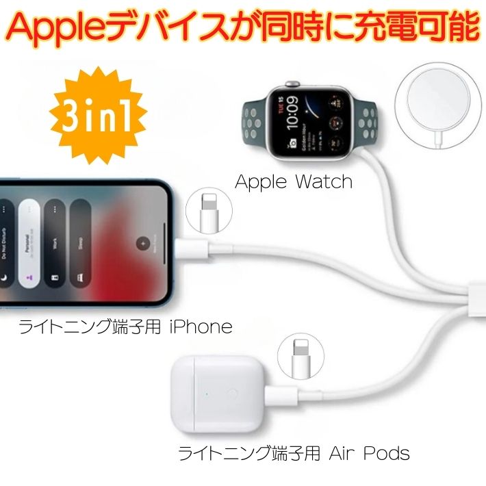 25W高速充電対応 3in1 Apple Watch充電器 マグネット式 Type-C/USB入力