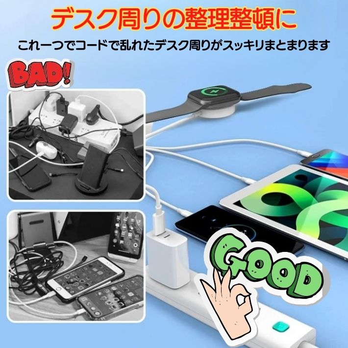 25W高速充電対応 3in1 Apple Watch充電器 マグネット式 Type-C