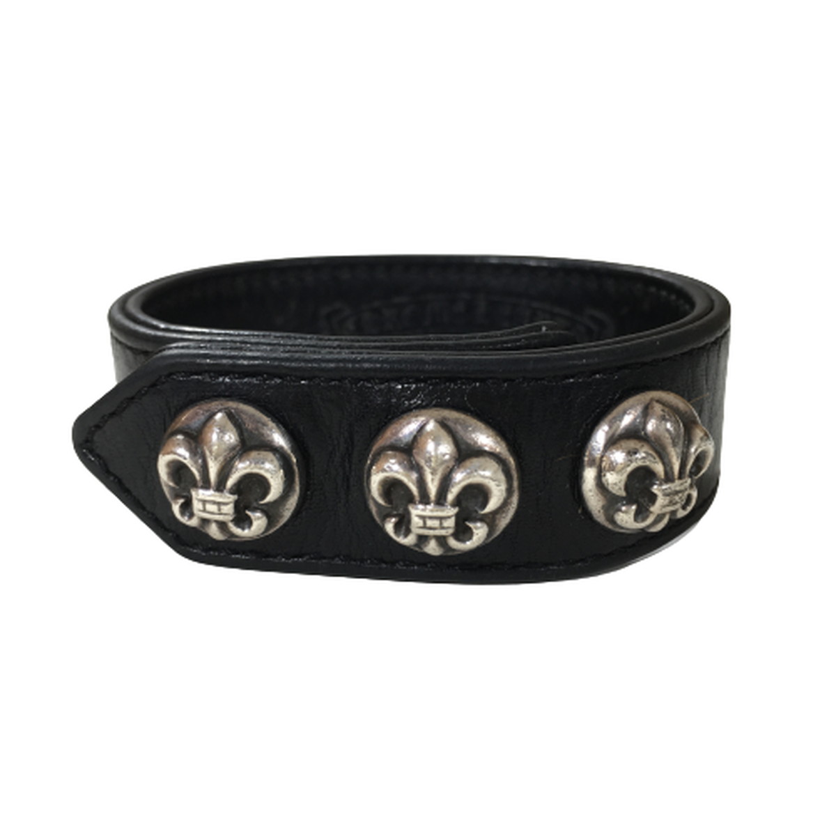 Yahoo! Yahoo!ショッピング(ヤフー ショッピング)【中古】【良品】クロムハーツ CHROME HEARTS ブレスレット 3ボタン2スナップ フレア レザーブレス 原本付属 3BTN 2SNAP FLEUR FLR 黒