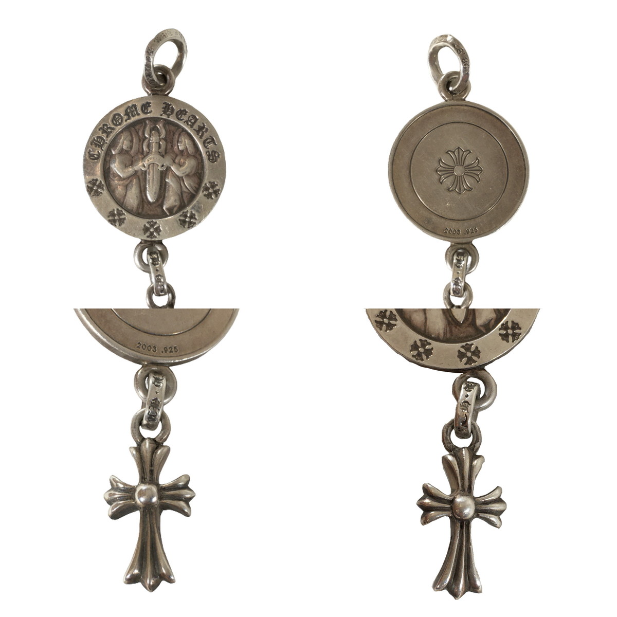 【中古】クロムハーツ CHROME HEARTS ネックレス V2 エンジェルメダル w ベビーファット CHRM ANGEL MEDAL CRS  BBYFAT ベイビー