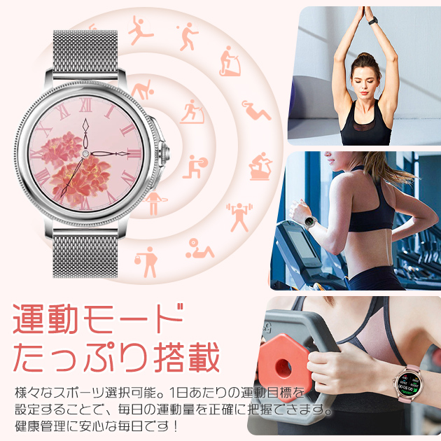 2024最新型 スマートウォッチ 日本製センサー 通話機能 レディース 丸型 スマートウォッチ 血圧測定 体温 女性用 万歩計 腕時計 健康管理 ヘルス｜overpass｜10
