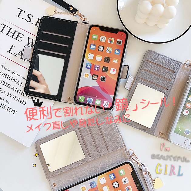 スマホケース 手帳型 携帯ケース カードミラー 鏡 手鏡 おしゃれ コンパクトミラー ハンドミラー 割れない鏡 :ESSTRAP018: スマホケース手帳型ショルダーのOverpass 通販 