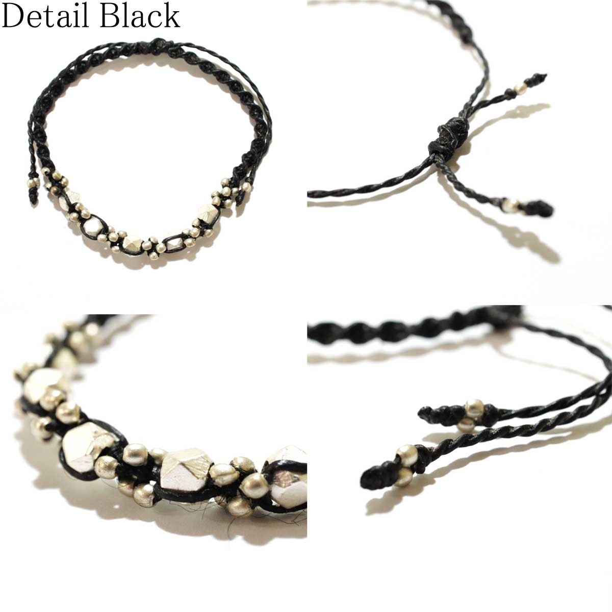 ブレスレット レディース ワックスコードメタルビーズ編み込み