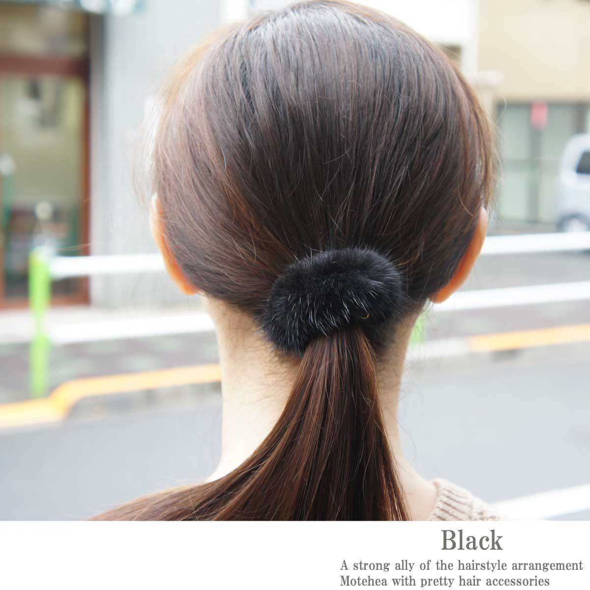 ヘアアクセサリー ゴム シンプル リアルミンクファーハーフカフ