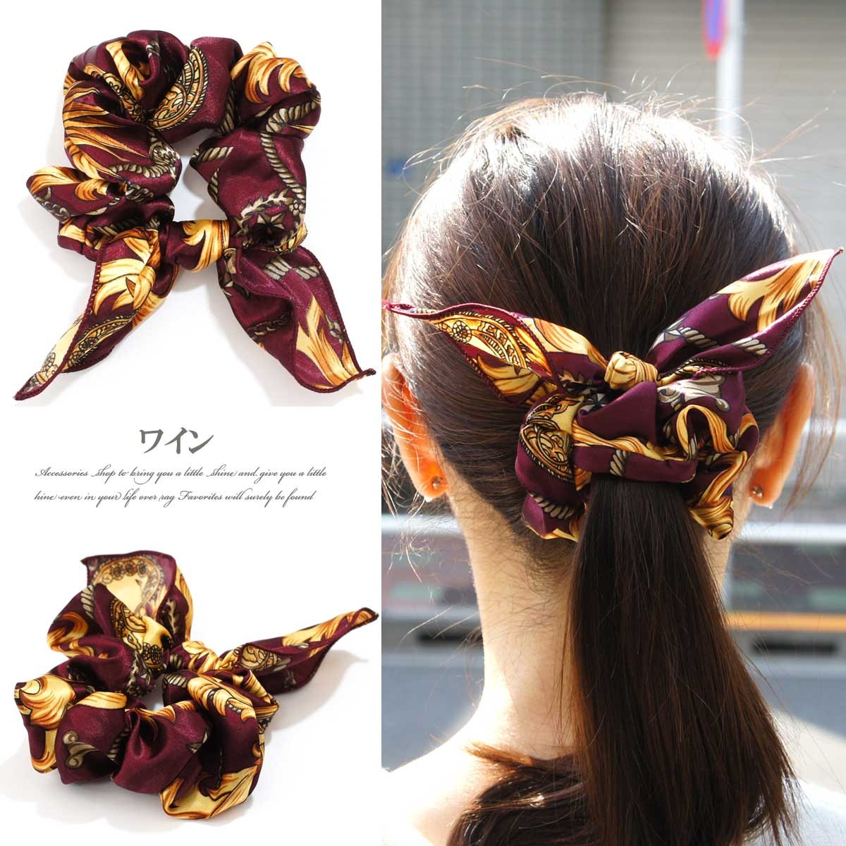 シュシュ ヘアアクセサリー 大きめ ヘアゴム スカーフ柄シュシュ