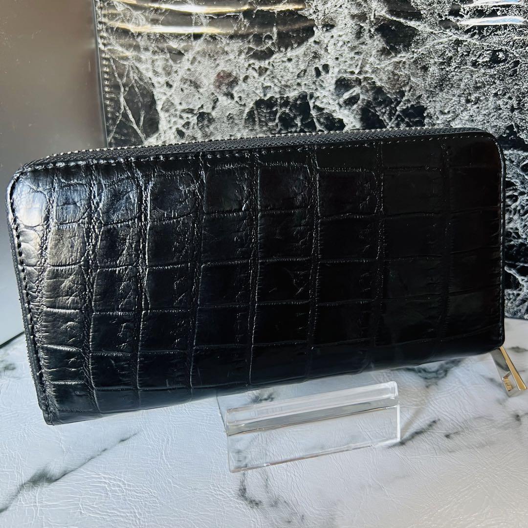 クロコダイル 長財布 新品 本物 本革 高級感 ラウンドファスナー