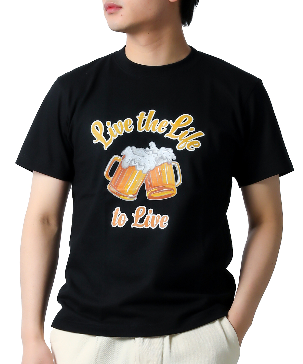 Tシャツ メンズ 半袖 ロゴ ビール柄 プリント トップス カットソー 大きいサイズ 2L 3L ブ...
