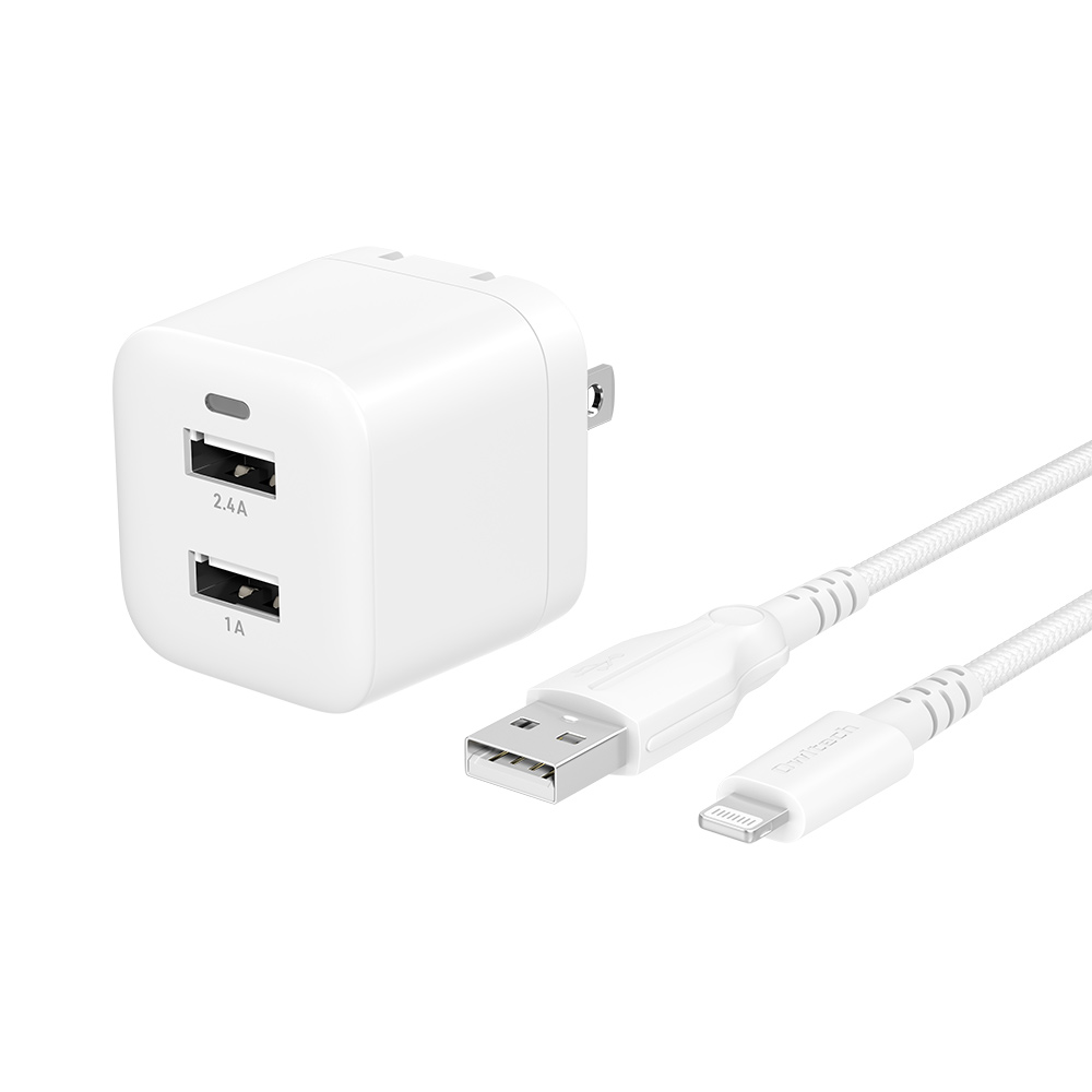 AC充電器 USB Type-A 2ポート iPhone充電 ライトニングケーブル 1.5m付属 USB Type-A to Lightning  MFi認証