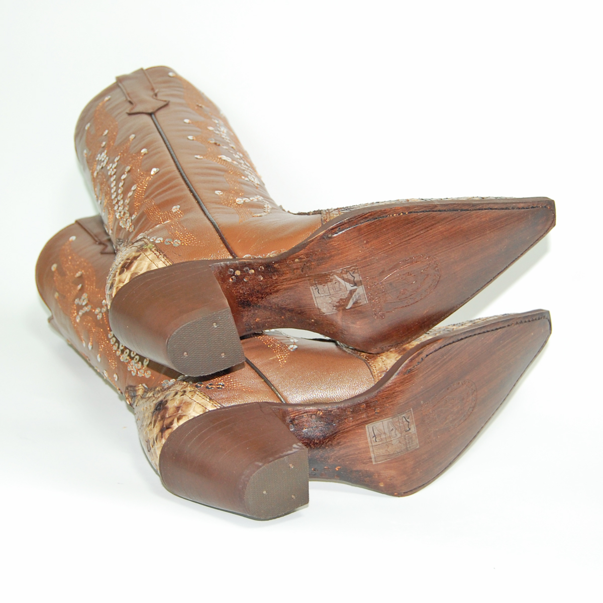 ウエスタンブーツ レディース 24.0 パイソン スパンコール 本革