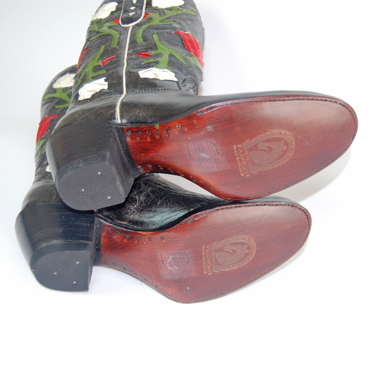 ウエスタンブーツ レディース 24.0 ローズインレイ 本革 : オオゼキ靴