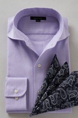 ワイシャツ メンズ 長袖 イタリアンカラー パープル 紫 プレミアムコットン からみ織り Yシャツ ビジネスシャツ おしゃれ 大きいサイズ
