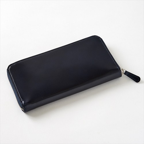 【期間店限定】オイルコードバン製ジップコンパクト財布 ネイビー ペイズリー ozie（オジエ） ウォレット 財布 メンズ ラウンドZIP コードバン 本革